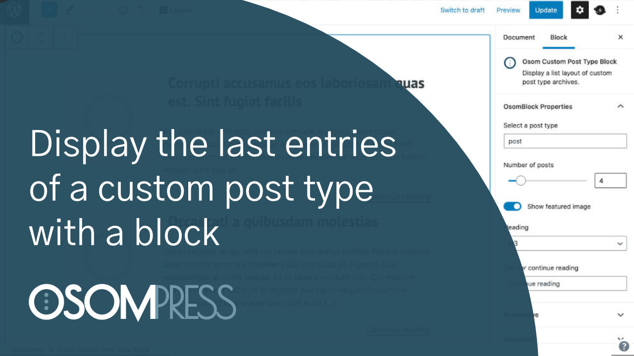 Display the last entries of a custom post type using a block