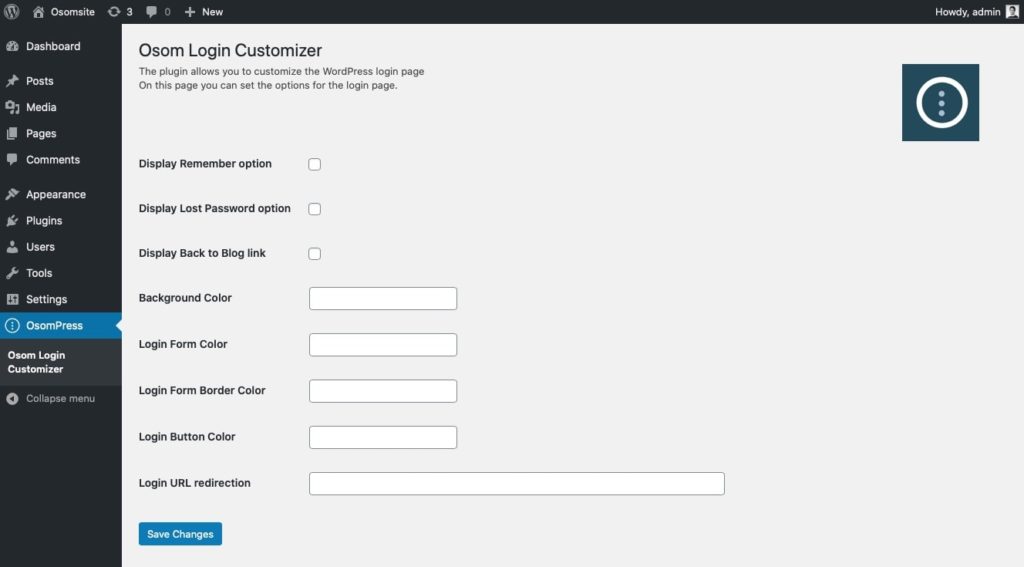 osom-login-wordpress-customizer-plugin-options