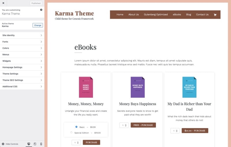 WordPress Customizer Karma Theme