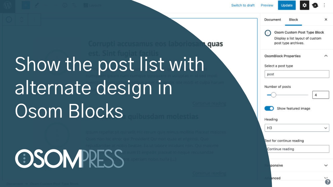 Show the post list with alternate design in Osom Blocks