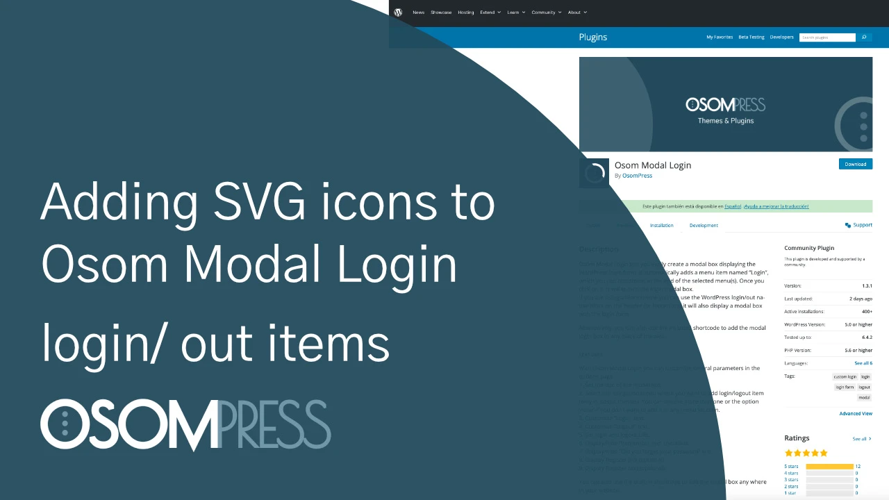 How to add SVG icons to Osom Modal Login login/logout items