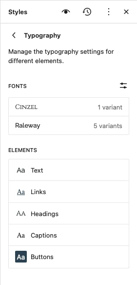 Typography Default Settings