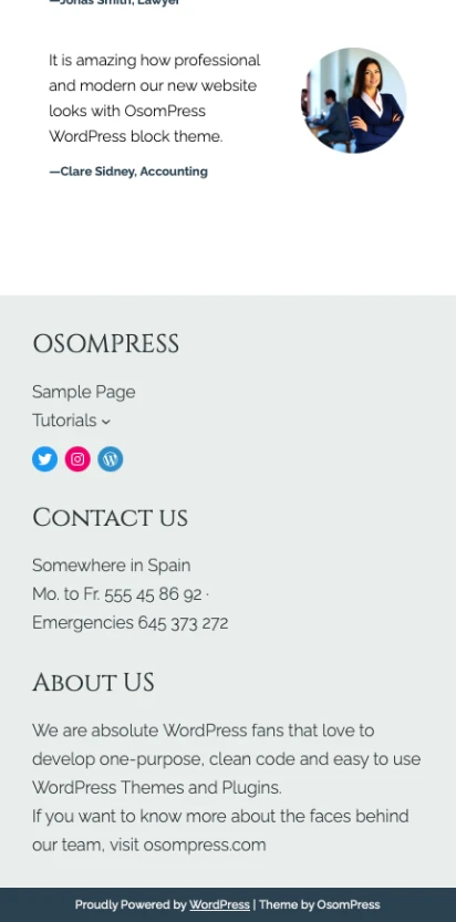 Osom Business WordPress Block Theme Default Footer Mobile