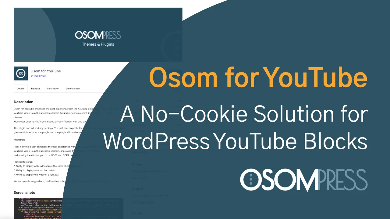 Introducing “Osom for YouTube”: A No-Cookie Solution for WordPress YouTube Blocks