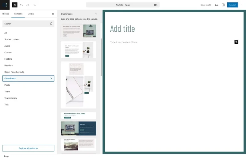 Karma next block patterns editor
