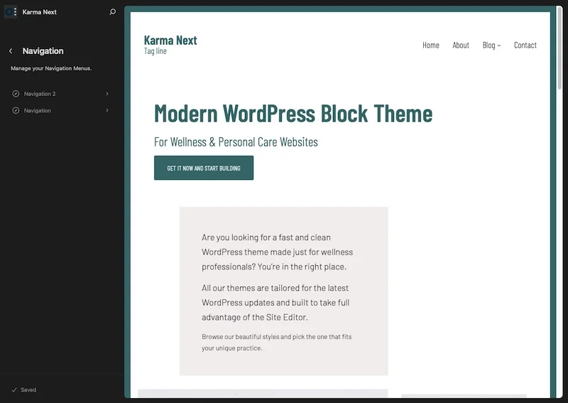 Karma next navigation menu setup