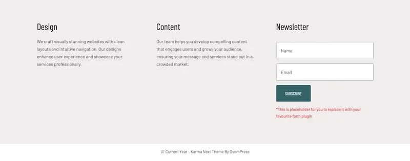 Karma footer with form